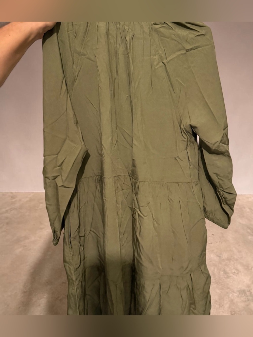 Tiered Midi Dress in Light Olive Green - Picture 2 of 4